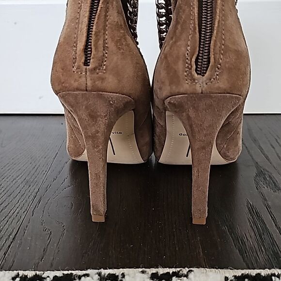 Dolce Vita Kendal Almond Brown Suede Chain Detail High Heel Ankle Boots Size 7 - Picture 6 of 10